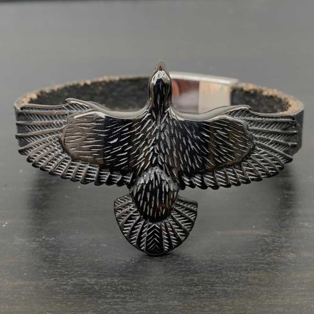 צמיד רצועת עור עם נשר