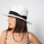 כובע פנמה DON/ לבן פס שחור