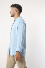 ⁦חולצת פשתן צווארון רגיל איטליה | תכלת⁩ – תמונה ⁦3⁩