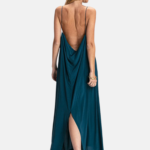 שמלה משי וי ספגנטי גב חשוף רבידה | טורקיז