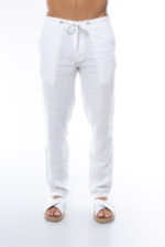 ⁦מכנסי פשתן ארוכים | לבן⁩ – תמונה ⁦3⁩