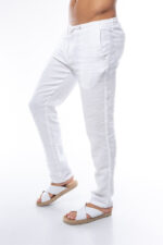 ⁦מכנסי פשתן ארוכים | לבן⁩ – תמונה ⁦5⁩