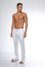 ⁦מכנסי פשתן ארוכים | לבן⁩ – תמונה ⁦10⁩