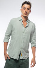 חולצת כותנה צווארון רגיל איטליה | ירוק בהיר