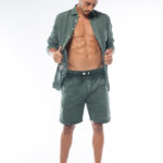 חולצת פשתן צווארון רגיל איטליה | ירוק כהה