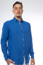 חולצת פשתן צווארון איטליה | כחול