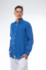 ⁦חולצת פשתן צווארון איטליה | כחול⁩ – תמונה ⁦7⁩