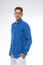 ⁦חולצת פשתן צווארון איטליה | כחול⁩ – תמונה ⁦6⁩