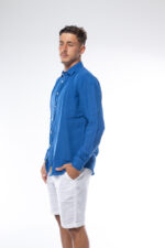 ⁦חולצת פשתן צווארון איטליה | כחול⁩ – תמונה ⁦5⁩