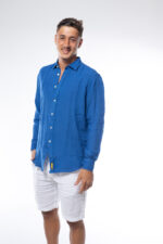 ⁦חולצת פשתן צווארון איטליה | כחול⁩ – תמונה ⁦2⁩