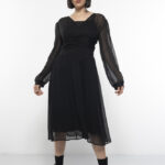 שמלת שיפון מעטפה שרוול   /שחור