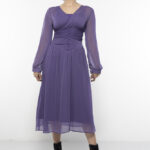 שמלת שיפון מעטפה שרוול   /סגול