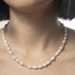 שרשרת פנינים אליפסה שילוב חרוזים/כסף