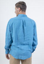 ⁦חולצת פשתן צווארון איטליה | תכלת כהה⁩ – תמונה ⁦6⁩