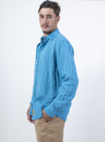 ⁦חולצת פשתן צווארון איטליה | תכלת כהה⁩ – תמונה ⁦7⁩