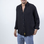 חולצת פשתן צווארון איטליה | שחור