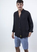 חולצת פשתן צווארון איטליה | שחור