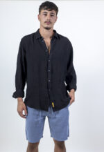 ⁦חולצת פשתן צווארון איטליה | שחור⁩ – תמונה ⁦4⁩