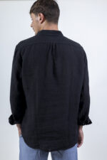 ⁦חולצת פשתן צווארון איטליה | שחור⁩ – תמונה ⁦6⁩