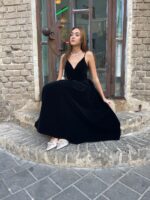 ⁦שמלת קטיפה ערב | שחור⁩ – תמונה ⁦3⁩