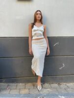 ⁦חצאית פייטים מקסי | לבן⁩ – תמונה ⁦6⁩
