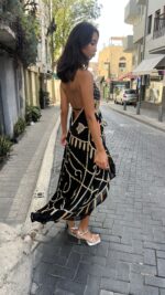 ⁦שמלת רקומה תכלת כתום חרוזים | שחור⁩ – תמונה ⁦8⁩