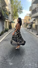 ⁦שמלת רקומה תכלת כתום חרוזים | שחור⁩ – תמונה ⁦6⁩