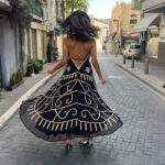 שמלת רקומה תכלת כתום חרוזים | שחור