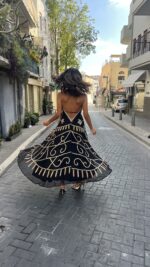 שמלת רקומה תכלת כתום חרוזים | שחור