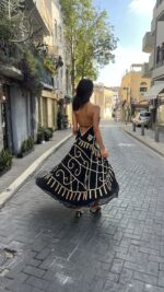 ⁦שמלת רקומה תכלת כתום חרוזים | שחור⁩ – תמונה ⁦5⁩
