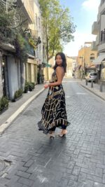 ⁦שמלת רקומה תכלת כתום חרוזים | שחור⁩ – תמונה ⁦4⁩