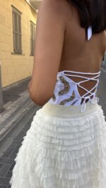 ⁦בגד גוף/בגד ים רקום גב פתוח | לבן⁩ – תמונה ⁦3⁩