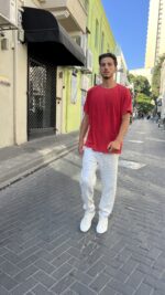 ⁦טי שירט וינטאג פשתן גזרת רגלן | אדום⁩ – תמונה ⁦6⁩
