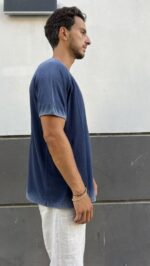 ⁦טי שירט וינטאג פשתן גזרת רגלן | כחול⁩ – תמונה ⁦7⁩
