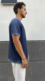 ⁦טי שירט וינטאג פשתן גזרת רגלן | כחול⁩ – תמונה ⁦7⁩