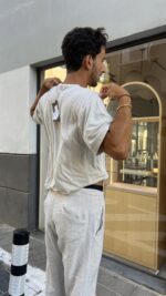 ⁦טי שירט וינטאג פשתן | בז⁩ – תמונה ⁦6⁩