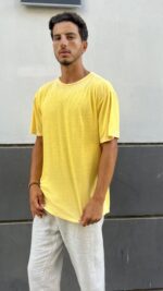 טי שירט וינטאג פשתן | צהוב