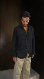 חולצת פשתן צווארון רגיל איטליה | כחול כהה