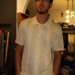 חולצת סריג סגנון וינטאנג | צהוב גימור לבן