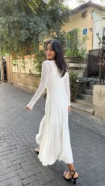 ⁦שמלת תחרה שרוול ארוך /לבן⁩ – תמונה ⁦6⁩