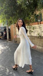 ⁦שמלת תחרה שרוול ארוך /לבן⁩ – תמונה ⁦7⁩