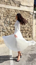 ⁦שמלת תחרה שרוול ארוך /לבן⁩ – תמונה ⁦9⁩