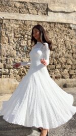 ⁦שמלת תחרה שרוול ארוך /לבן⁩ – תמונה ⁦5⁩