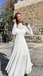 ⁦שמלת תחרה שרוול ארוך /לבן⁩ – תמונה ⁦3⁩