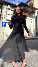 ⁦שמלת תחרה שרוול ארוך /שחור⁩ – תמונה ⁦5⁩