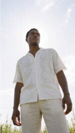 חולצה כותנה חצי שרוול מעויינים | לבן