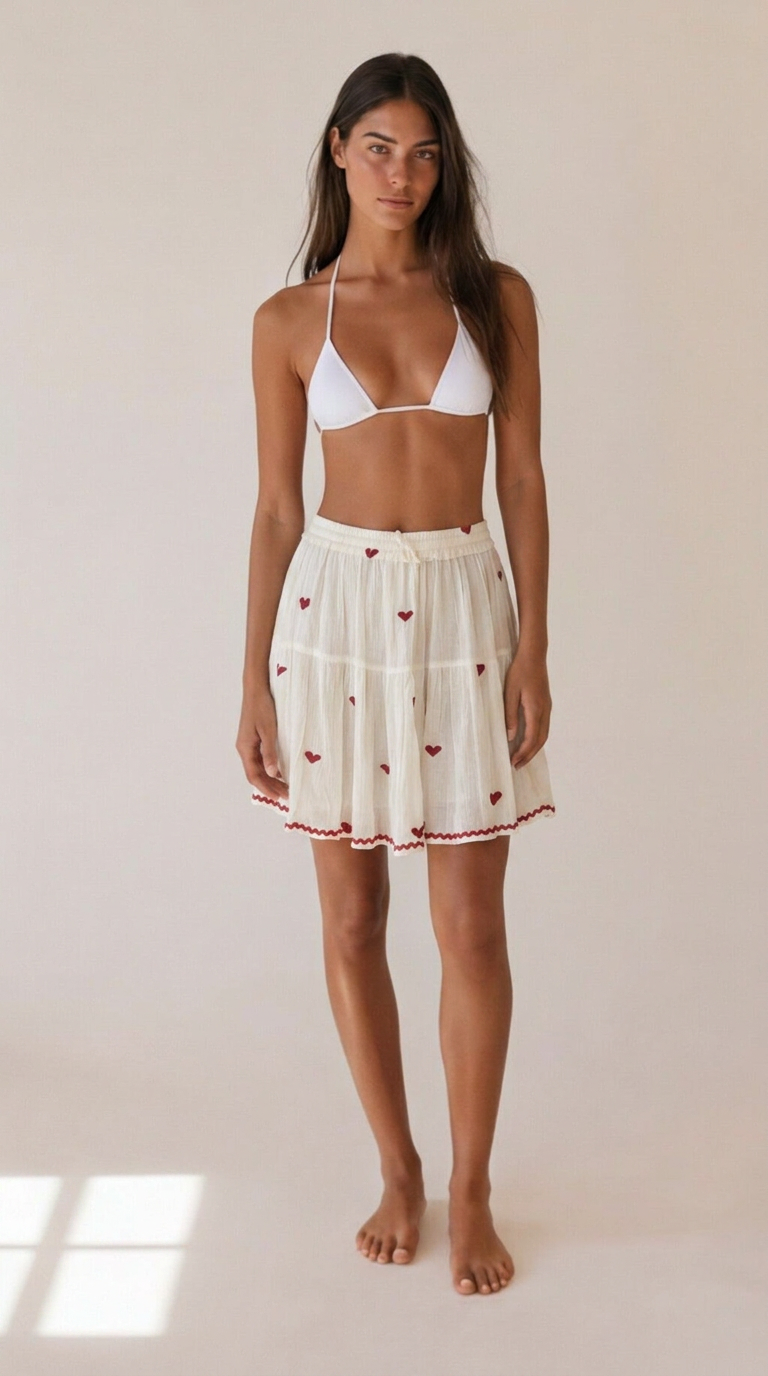 Fashion Product Image חצאית מילאנו - לבבות וואל מיני – תמונה 1