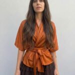 חולצת מעטפה קימונו  סטן / שמפניה