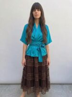 חולצת מעטפה קימונו  סטן /טורקיז